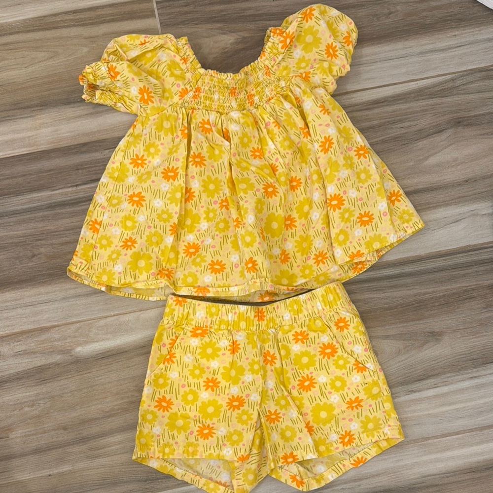 Yellow and Orange Floral Top and Shorts Set